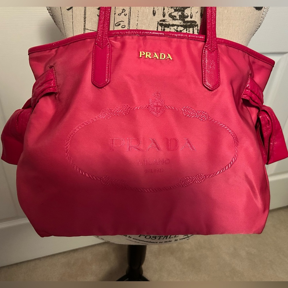 PRADA Pink Nylon Hand/Shoulder Bag with Bows